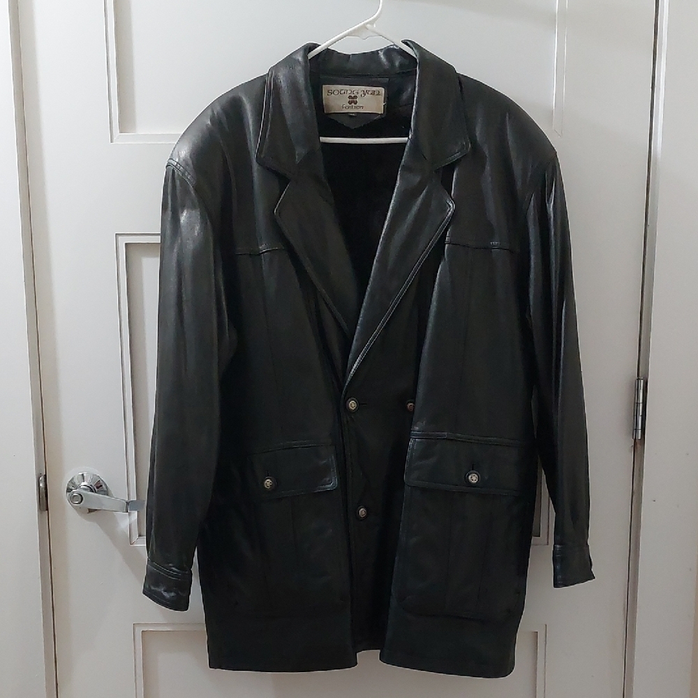 Men's Vintage Sheepskin Leather Jacket, Fur-lined, XL